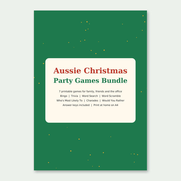 Aussie Christmas Party Games Bundle printable PDF cover page