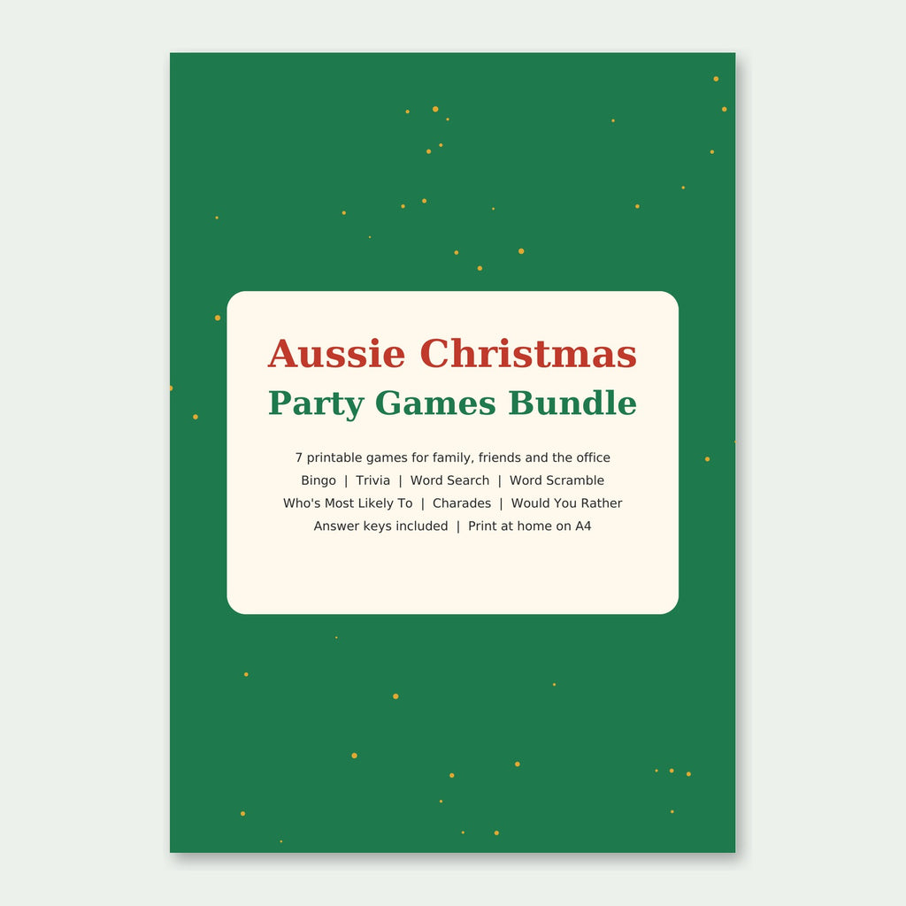 Aussie Christmas Party Games Bundle printable PDF cover page