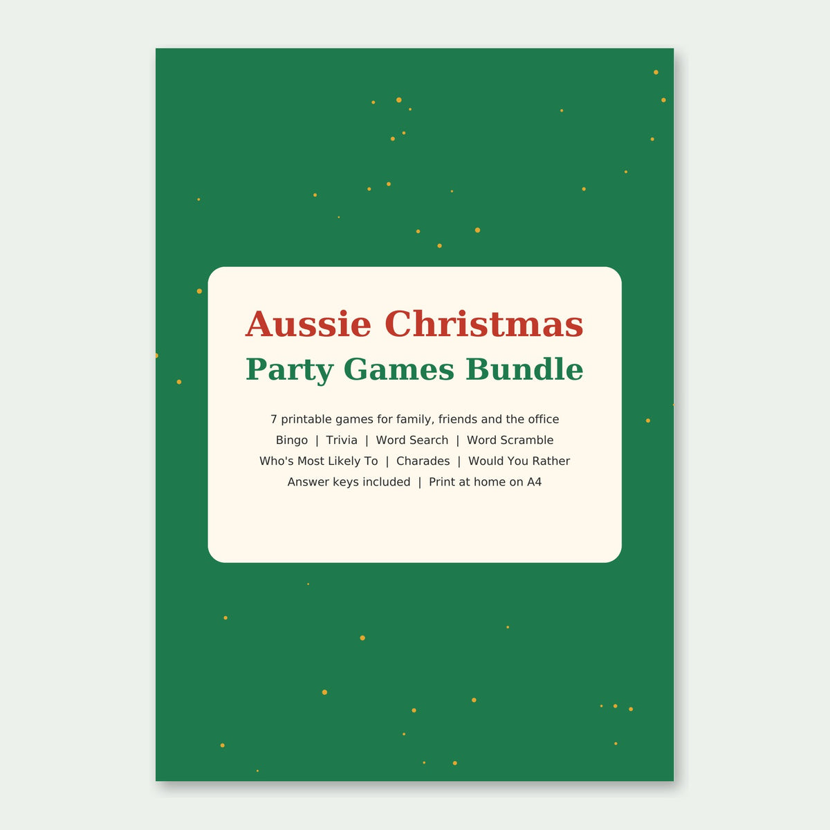 Aussie Christmas Party Games Bundle printable PDF cover page