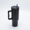 1.2L stainless steel tumbler with handle and straw in midnight black