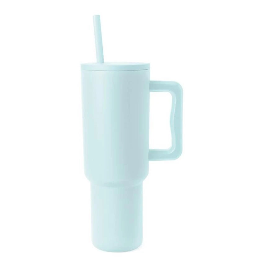 1.2L stainless steel tumbler with handle and straw in seaside green