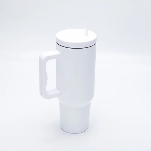 1.2L stainless steel tumbler with handle and straw in winter white